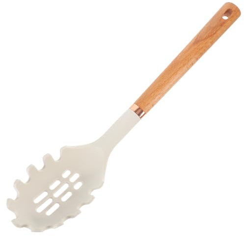 IMIKEYA Tenedor para Servir Espaguetis Mango de Madera y Silicona Resistente al Calor, Cuchara Coladora de Fideos Anillo de Acero Inoxidable, Utensilio Cocina para Pasta, Color Aleatorio