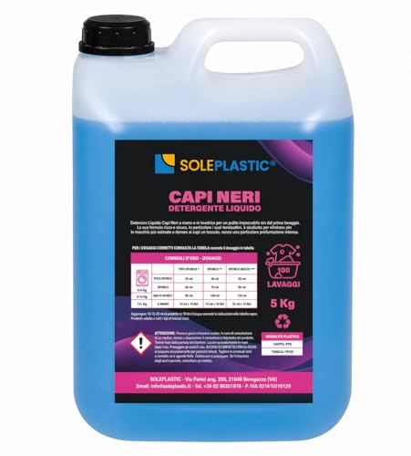 Detersivo Lavatrice PROFUMATO per Bucato CAPI NERI da 5 Litri - 100 LAVAGGI - Detersivo Lavatrice liquido per Asciugamani, Indumenti da Lavoro o Quotidiano - Sicuro su Tessuti Colorati