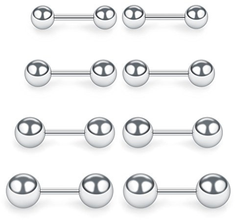 SCERRING 4 Pairs 16G 1/4 Stainless Steel Polished Ball Barbell helix Cartilage Tragus Ear Lobe Stud Earring For Men Women 3-6mm - Silver
