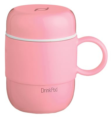 Drink Pod mug isotherme avec manche en acier inoxydable à double paroi sans BPA – 0.28L, rose, 6 heures chaud ou froid