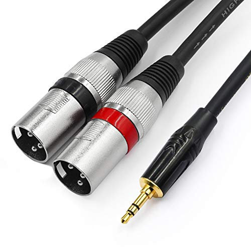 Tisino Mini Jack to Stereo XLR Cable, 3.5mm Aux to Twin XLR Male Stereo Y-Cable Breakout Lead Cord - 2m