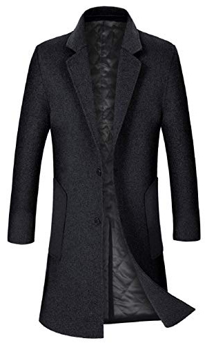 iCKER Men's Wool Woolen Coat Long Trench Coat Winter Casual Jacket Slim Fit Overcoat, Black (Cotton), L