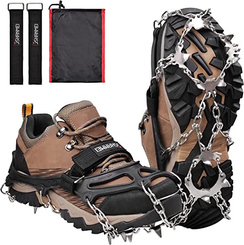 Ice Grips Snow Crampon Cleats with 19 Teeth Stainless Steel Chain Claws Anti-Slip Ice Traction Snow Spikes Footwear Shoes Cover for Hiking Fishing Jogging Walking Climbing (XL)