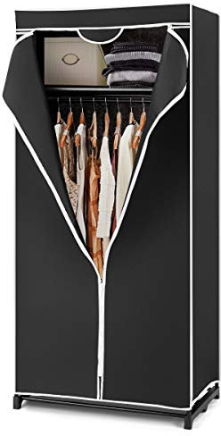 GIANTEX Kleiderschrank Stoffschrank mit Kleiderstange & Ablage, Faltschrank 74 x 50 x 172 cm, Kleiderständer Metallgestell mit Staubschutzhülle, für Schlafzimmer Ankleidezimmer (schwarz)