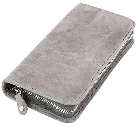 Alassio 2639 - Stiftetui für 3 Schreibgeräte, Lederetui für Stifte, Kugelschreiber oder Füllfederhalter, Lederetui mit Verschluss, Schreibgeräteetui aus Leder, Stifte Etui ca. 17,5 x 8 x 2,5 cm, grau