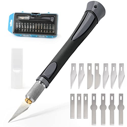 EHDIS Cuter Manualidades Set 15 Piezas, Kit De 1 Asas Y 14 Cuchillas De Repuesto, Bisturi Manualidades, Cutter Precision, Para Arte, Pasatiempos, álbumes de Recortes y Esculturas, Gris