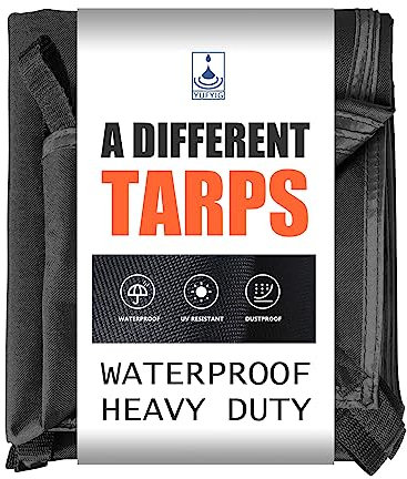 YUFYIG 20 Mil Black Waterproof Tarp 7×12ft Heavy Duty Canvas Cover for Outdoor All Weather Oxford Tarpaulin for Truk Bed Roof, Boats, Pool, Woodpile, Robust, Rip & Tear Proof