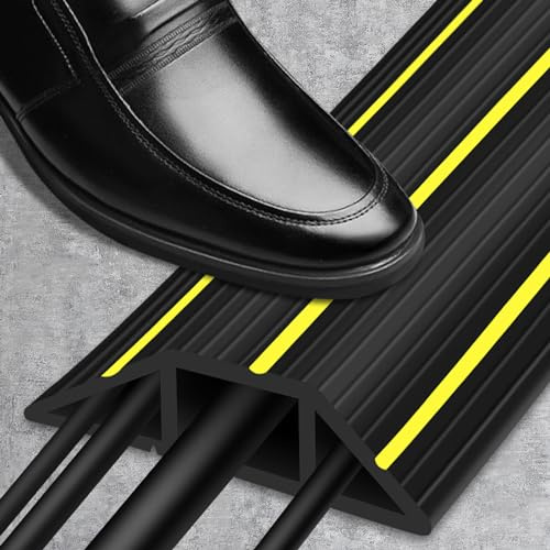 Floor Cable Cover, 3M Rubber Cable Protector Outdoor Floor Cable Tidy with 3 Large Wire Cord Channel, Heavy Duty, Black