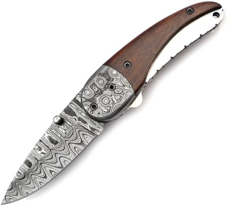 PAL 2000 KNIVES Couteau en acier Damas fait main avec gaine en cuir - 3041 (3039)