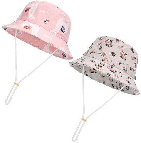 2 Pieces Toddler Sun Hat Kids Bucket Sun Hat 1-3Years(Pink,White)