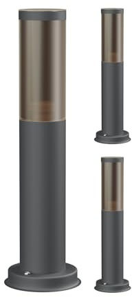 ledscom.de 3 st. gångbelysning/pollerlampa/trädgårdslampa PORU för utomhusbruk, rökfärgad, IP44, 39 cm, antracit, 1 st. E27 max. 40 W