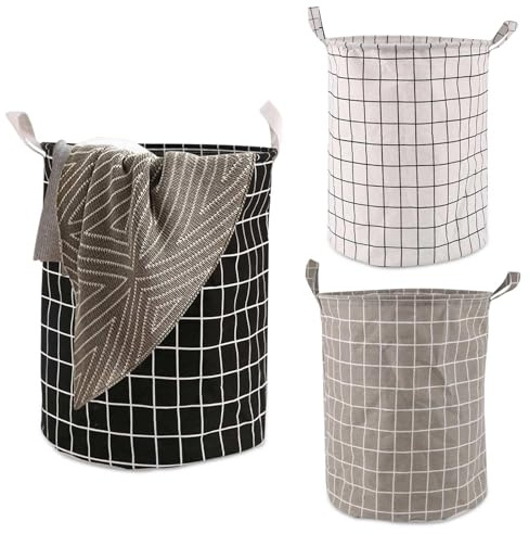 Panier a Linge Pliable Rond,3 Pièces 40L Corbeilles à Linge Tissu avec Poignées,Bac a Linge Multifonction Utilisé pour Jouets,Vêtements Panier de Rangement 35 x 43,5cm