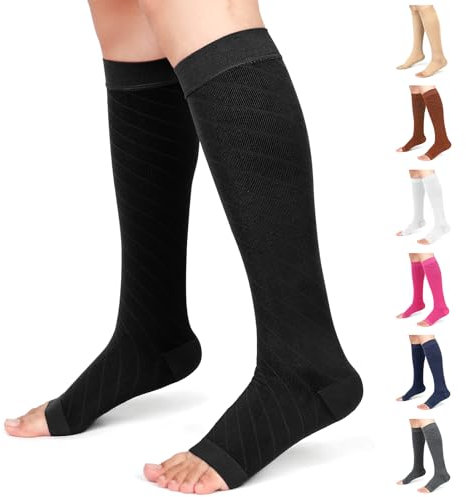 Ailaka Kompressionssocken für Männer und Frauen, 20-30 mmHg medizinische Kniestrümpfe, offene Zehensocken für Krampfadern, Ödeme, Genesung, Schwangere, Krankenschwester