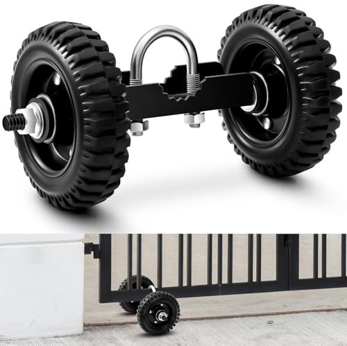 Threlaco Rolling Fence Gate Wheel for Metal Wooden Fence Chain Link Farm Support Rubber Wheel Sliding Gate Kit and Adjustable Steel U Bolts(6 Inch)