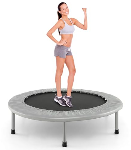LIFEZEAL Trampolino Elastico Interno, Esterno, Tappeto Elastico Fitness, Ø97x19 cm, Pieghevole, Rotondo, Mini, Stabile, per Adulti, Telaio in Metallo, Saltarello, Salta, Max 150kg, Argento