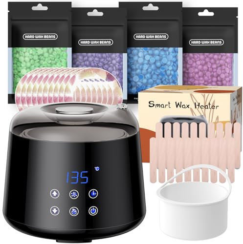 CITHOT Scaldacera at Home, Cera Brasiliana Kit con Riscaldamento del Timer, Fornello di Siliconico Depilazione Barattolo Con Termostato e Cera Spatole, Nero