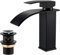 Basin Mixer Taps Waterfall Black Sink Tap with Slotted Pop-up Waste, Modern Countertop Bathroom Sink Mixer Faucet Black Matte, Single Lever Cloakroom Faucet with G1/2 UK Standard Hoses