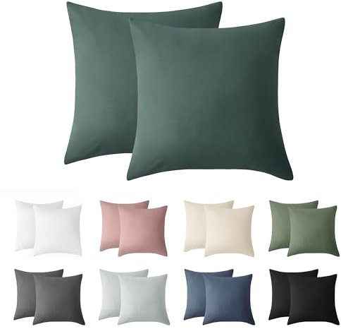 Jellymoni Kissenbezug 40x40 Baumwolle 2er Set Kissenbezüge Dunkelgrün Oeko-Tex 100% Gewaschene Baumwolle Kopfkissenbezug mit Verstecktem Reißverschluss Weich 2 Stück Kissenhülle für Kissen 40x40cm