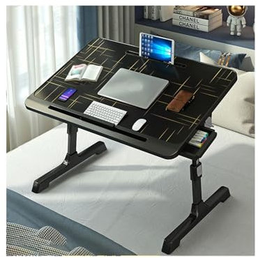 HUFIREHU Soffa Frukostbord Laptopbordet FöR SäNg BäRbart Laptopbord Med LåDor Skrivbord På SäNg SäNgbricka FöR Att äTa Frukost HopfäLlbart SäNgbord FöR Laptop Frukostbricka Med Vikbara Ben(Drawer mode
