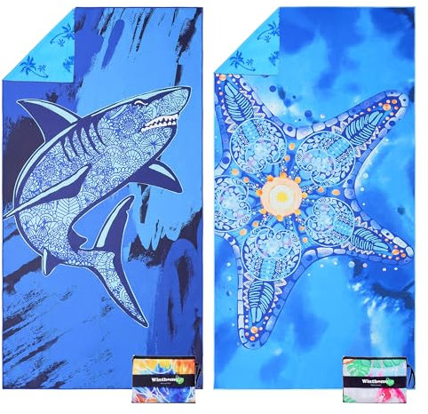 Winthome Strandtuch Beidseitig, Strandhandtuch Groß 180x90cm Mikrofaser, XXL Schnelltrocknend Leicht, Badetuch Strandtuch Sandfrei, für Damen Herren Reise Urlaub Schwimmen Sauna (2 Pack)