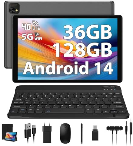 PIXGOOD Tablette 10 Pouces 4G LTE et 5G WiFi, Android 14.0 Octa-Core, 36GB RAM, 128GB ROM (1TB Expandable), INCELL 1980 * 1200, 13MP+8MP, Tablette avec Clavier etc, GPS/Bluetooth