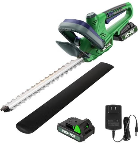 PRO-FOR Cordless Hedge Trimmer with Battery and Charger, 20V Bush Trimmer, 22 Dual-Action Blade, 3000SPM Electric Shrub Trimmer, 0.55 Cutting, Lightweight Battery Powered for Garden & Yard
