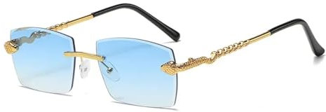 PPFVVTV Gafas de sol poligonales sin montura para mujer, estilo retro, con cristales transparentes tipo océano, para hombre, con protección UV400 (dorado y azul).