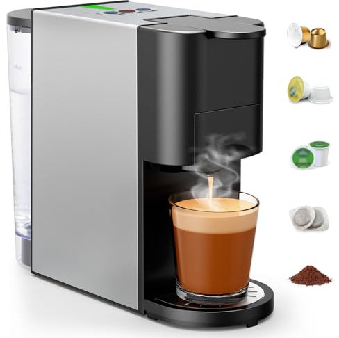 Gidgimo 5 in 1 Kapsel Kaffeemaschine für NES/DG/K-CUP/ESE(44mm)/Gemahlener Kaffee, 1450W 19 bars Kaffeestärkewahl Kapselmaschine, Kaffeemaschine Kapseln mit 0,8 L Wassertank für Zuhause und Büro