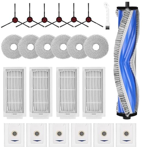 lompyeu 24 Stück Zubehör für Ecovacs Deebot T30 Omni / T30 Pro Omni Saugroboter, Staubsaugerzubehör Gehören 1 Hauptbürste, 4 Filter, 6 Staubbeutel，6 Wischtücher, 6 Seitenbürste, 1 Reinigungsbürste
