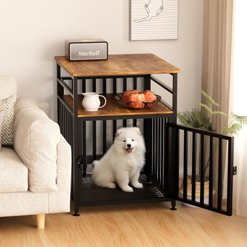 BJXYCH Hundekäfigmöbel für kleine Hunde, kaufester Hundekäfig aus Stahlrohr, Beistelltisch für Haustierkäfige im Innenbereich mit Haustiermatte, dekorativer Hundezwinger mit doppeltem Stauraum