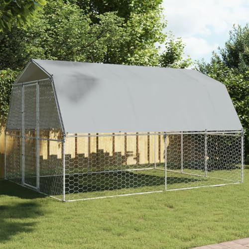 IKAYAA Recinto per Cani da Esterno Box per Cani con Tetto e Anta Kennel per Cani da Esterno Gabbia Cani in Acciaio Zincato-375 x 285 x 230 cm
