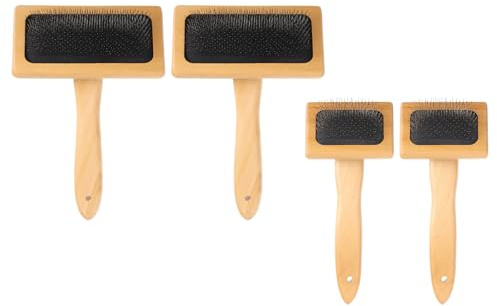 sourcing map 4 Pcs Wool Carder, Hand Carding Brush 2 Large and 2 Small Wooden Pet Grooming Tool for Needle Felting Pet Grooming Weaving Craft Supplies, Black, Wood Color