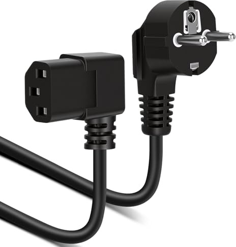 VINATO 3M C13 strömkabel rät vinkel 90°, Schuko-kontakt CEE 7/7, kabel för PC-bildskärm, skrivare, projektor, svart