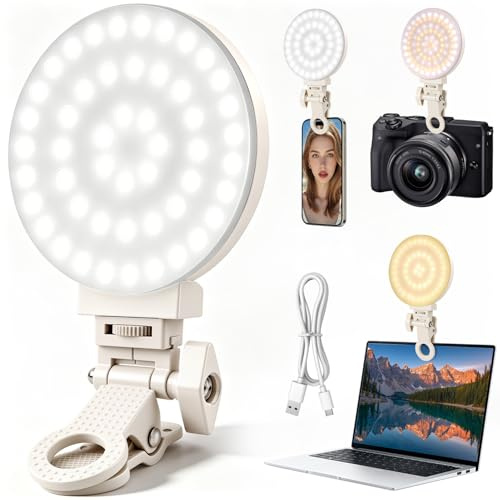 100 LED Luce Selfie per Telefono Ring Light Portatile con 3 Colori e Luminosità Regolabile, Clip Girevole 360°, Luce Telefono per Foto Ricarica USB-C, Faretto per Foto per Pad, Laptop, Fotocamera