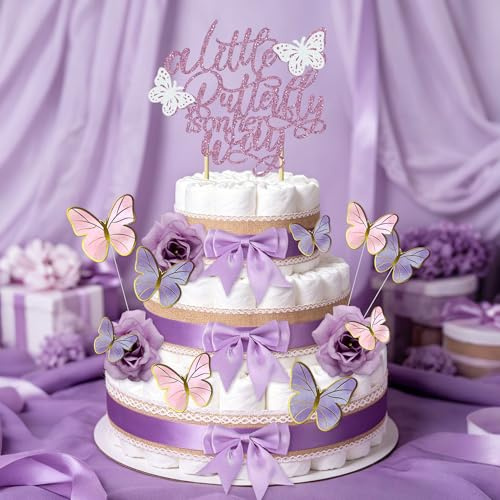 Fjärilar blöjkaka dekor lila baby shower tillbehör | Fjärilar blöjkaka dekoration lila baby shower tillbehör rosett tryckt band för festtillbehör för att visa sex