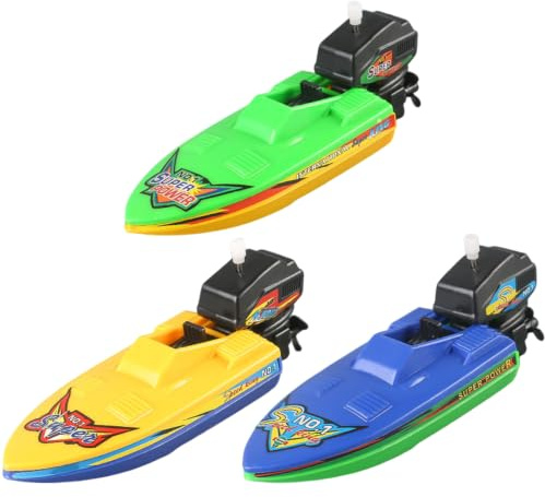Spielzeugboot, 3-teiliges schwimmendes Badespielzeug aus Kunststoff zum Aufziehen mit Motorbooten zum Spielen im Wasser in der Badewanne, sicheres und unterhaltsames Badeboot Aufziehen für K