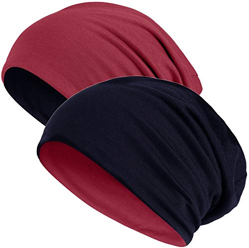 Hatstar 2in1 Wende-Beanie, Reversible Slouch Beanie für Damen & Herren, Dunkelrot/Schwarz, Jersey Mütze aus Baumwoll-Mix, One Size, atmungsaktiv & bequem, Übergangsmütze, 30°C waschbar