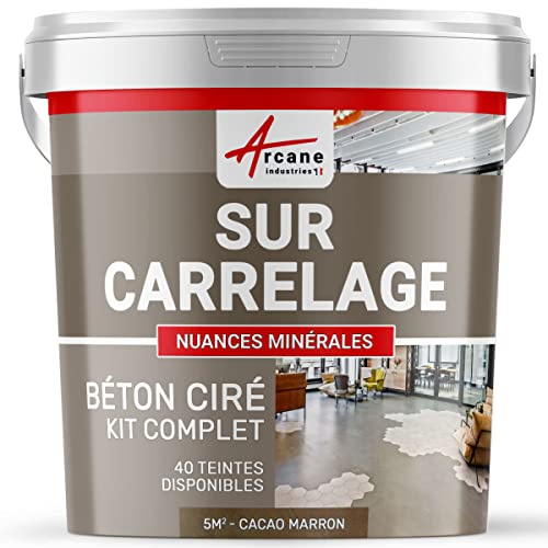 Béton ciré sur carrelage, cuisine, salle de bain, mural, sol, plan de travail, revêtement décoratif douche en kit - 5 m² (en 2 couches) Cacao Marron - ARCANE INDUSTRIES