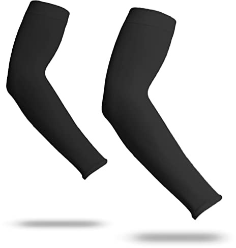 YISEVEN Sports Medias Mangas de Brazo de compresión UV Protección Solar para Accesorios pour Adulto Baloncesto Fútbol Baseball Ciclismo Golf Outdoor Fishing Running Fitness 3/4 - Negro más (1 par)