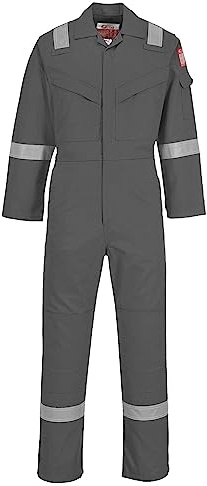 Portwest FR50 Reflexskyddad FR Overall 350g Antistatisk Hållbar Flamskyddad | Grå, 3XL, EN 61482-1-2 Klass 1, EN ISO 11611, EN ISO 11612, EN 1149-5, 99% Bomull, Trippelsydda Sömmar, Krok och Ögla