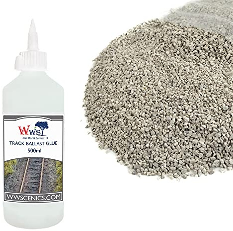 War World Scenics Kit 1kg Pietre da Massicciata Grigio Chiaro Fini & 500ml Colla per Massicciata - Modellismo Ferroviario Diorama