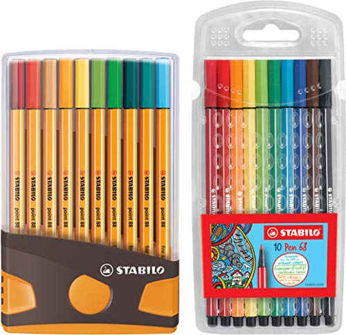 STABILO - Fineliner - point 88 ColorParade - 20er Tischset - mit 20 verschiedenen Farben + Premium Filzstift - Pen 68 - 10er Pack