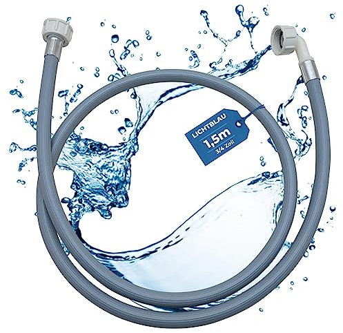 Lichtblau Zulaufschlauch Waschmaschine Geschirrspüler 2955 Anschluss Größe 1,5m I 3/4 Zoll Winkel/Gerade inkl. Dichtung I Wasserzulaufschlauch universell verwendbar Hersteller unabhängig