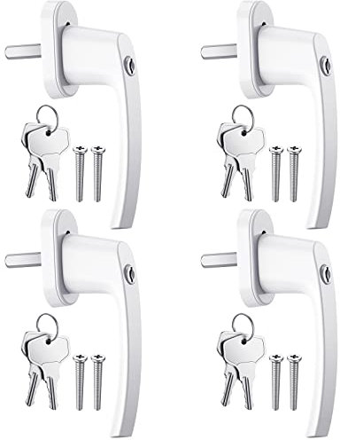 AUTOUTLET Fenstergriffe abschliessbar, 4 Stück Fenstergriff abschließbar Aluminium in Stiftlänge 35mm, Fenstersicherung Balkontürgriff kindersicherung mit Schlüsseln und Schrauben für Fenster (weiß)