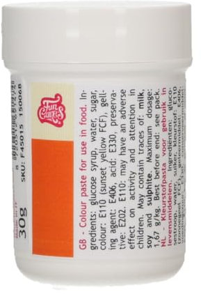 FunCakes Pastenfarbe Orange; Konzentrierte Lebensmittelfarbe für Teig, Sahne, Fondant, Marzipan, Teig, Modellier- und Blütenpaste. Halal und koscher. 30 g