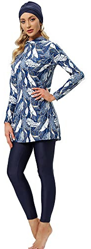 YONGSEN Women Modest Clothing Long Sleeves Sport Swimsuit Muslim Swimwear Islamic Burkinis Hijab Wear Bathing Suit (Blue, M)