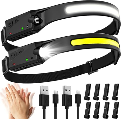 Aaizplz 2 Pièces Lampe Frontale LED Ultra Puissante,2000 Lumens 5 Modes Lampe Frontale Rechargeable,Capteur De Mouvement USB IPX4 Étanche Torche Frontale,Pour Le Camping Pêche Le Jogging Pêche Vélo