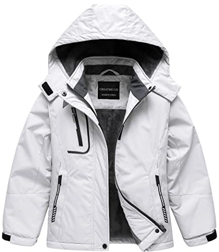 CREATMO US Ski Coats for Girls Kids Winter Jacket Sportswear Waterproof Windproof Snowboard White 6-7