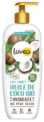 LOVEA - Lait Corps - Huile De Coco Bio - Hydrate & Adoucit - Pour Peaux Sèches - 99% D'Origine Naturelle - Sans Silicone - Vegan - Certifié BIO - Fabriqué En France - 250 ml
