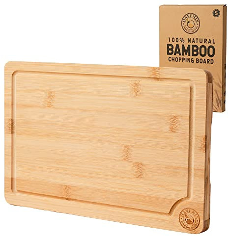 HAVENIX Wooden Chopping Board & Serving Tray – 100% Natural Organic Bamboo Cutting Board | Multi-Purpose Wooden Tray with Juice Grooves for Carving Meat, Vegetables, Fruits & Bread (30 x 20 x 2 cm)